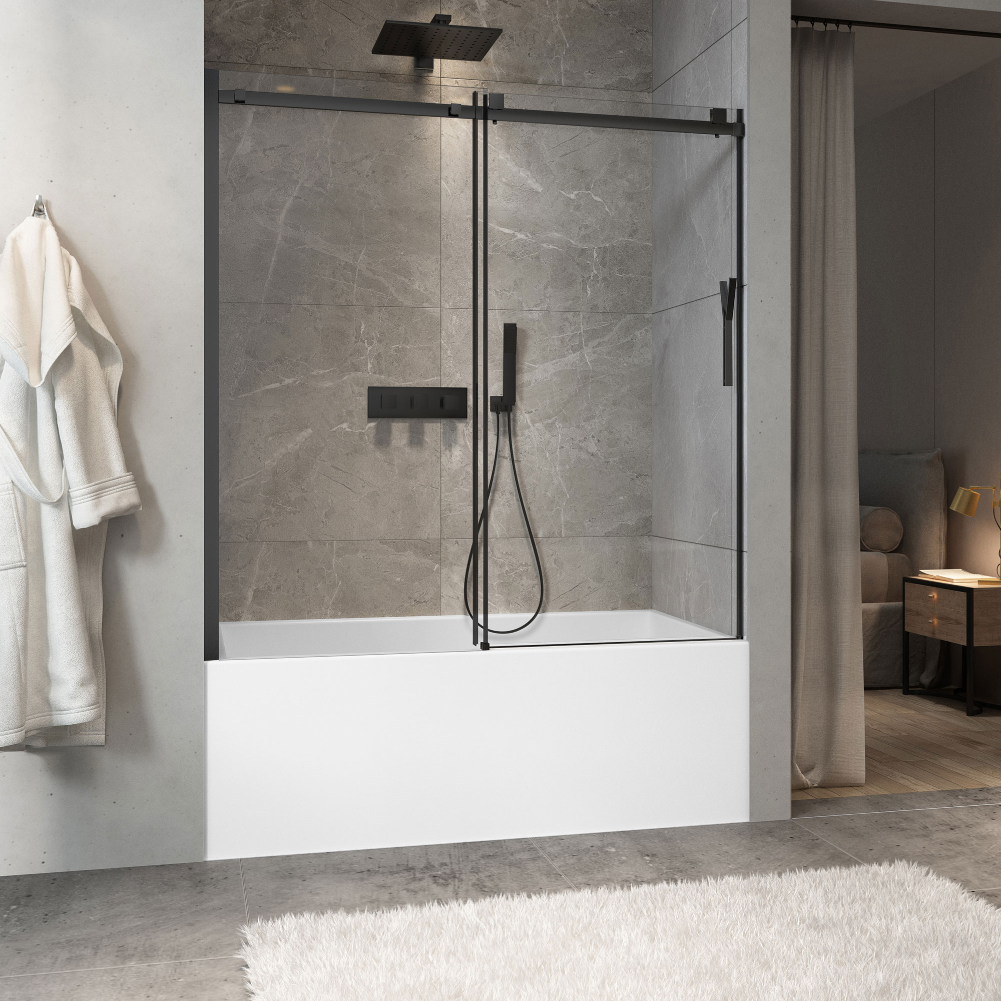 Shower base 60 x 32, in alcove, in glossy white